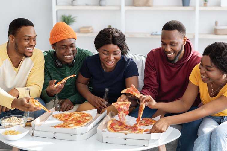 eating pizza